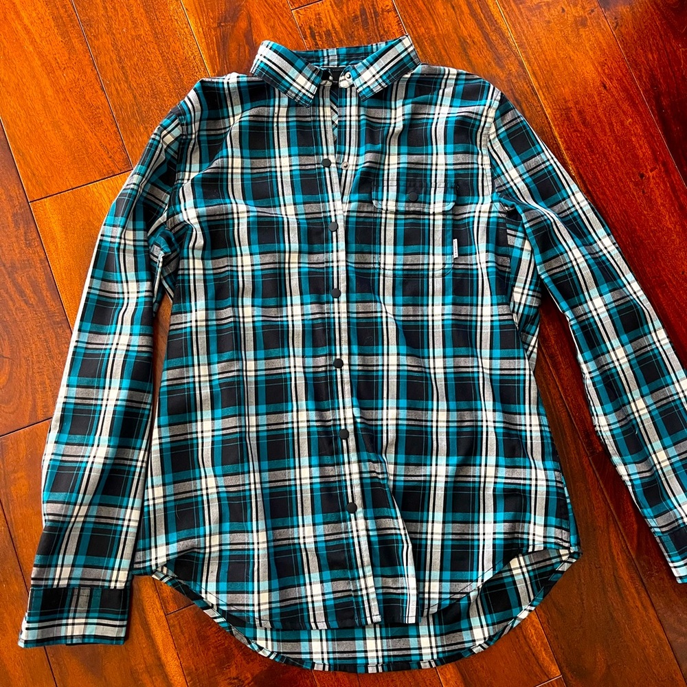 Vortex Trail Call Tech Flannel, size medium, blue, black and white plaid